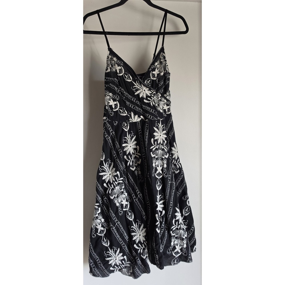 Toi Et Moi Mini Dress S Black White Floral Cotton Sleeveless V-Neck Boho